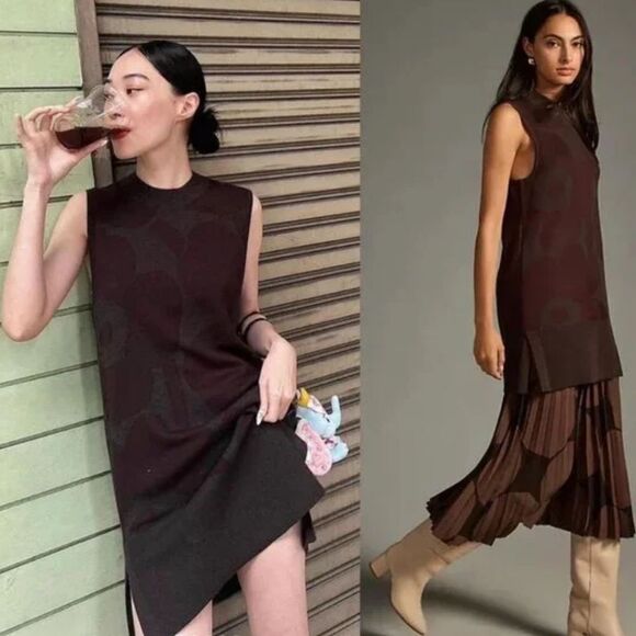 Marimekko Kartussi x Anthropologie Unikko Knit Tunic in Brown - Picture 3 of 10